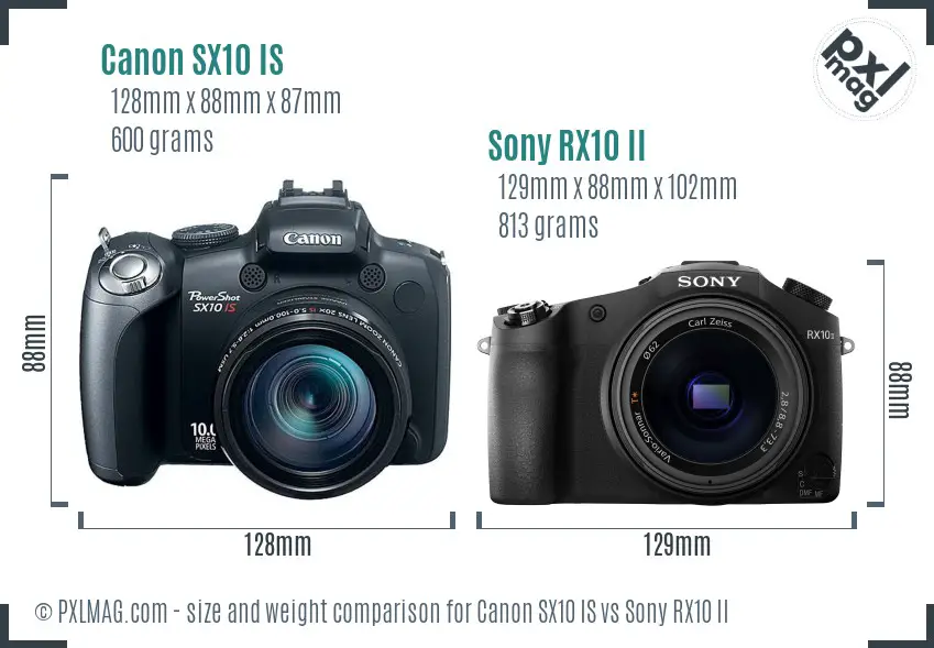 Canon SX10 IS vs Sony RX10 II size comparison