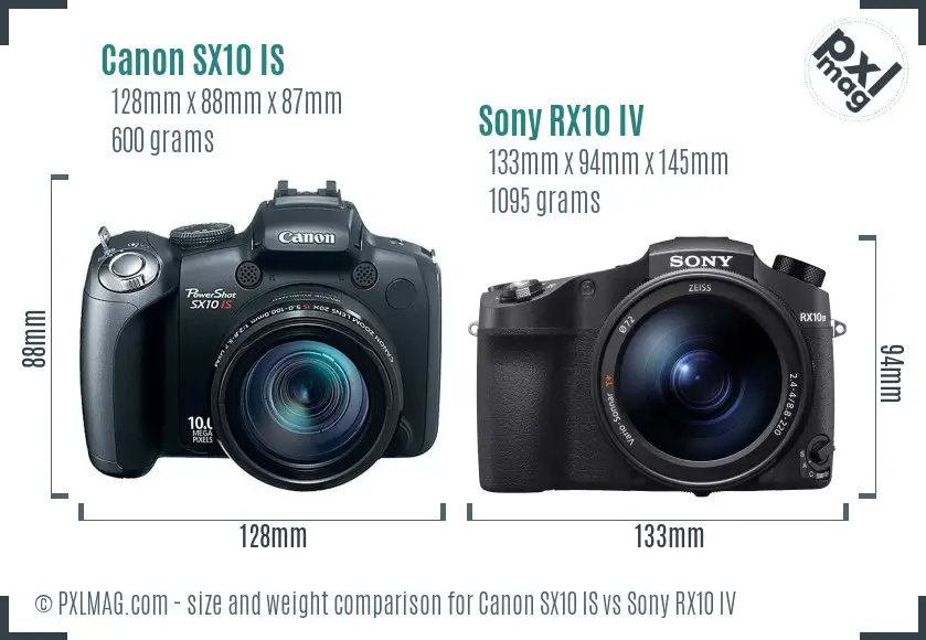Canon SX10 IS vs Sony RX10 IV size comparison