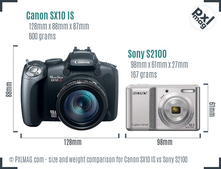 Canon SX10 IS vs Sony S2100 size comparison Canon SX10 IS vs Sony S2100 size comparison