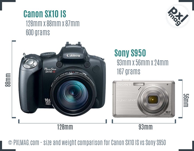 Canon SX10 IS vs Sony S950 size comparison Canon SX10 IS vs Sony S950 size comparison