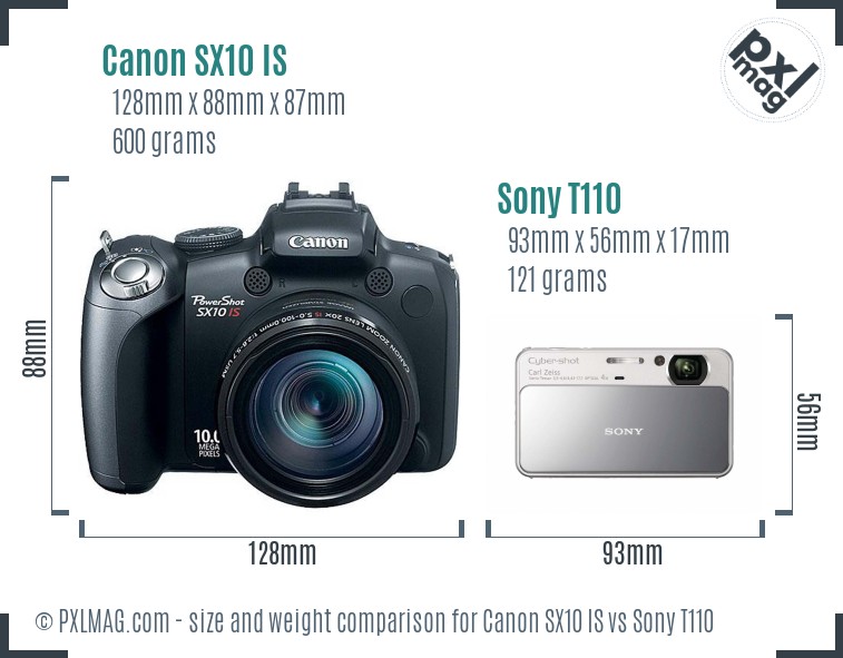 Canon SX10 IS vs Sony T110 size comparison Canon SX10 IS vs Sony T110 size comparison