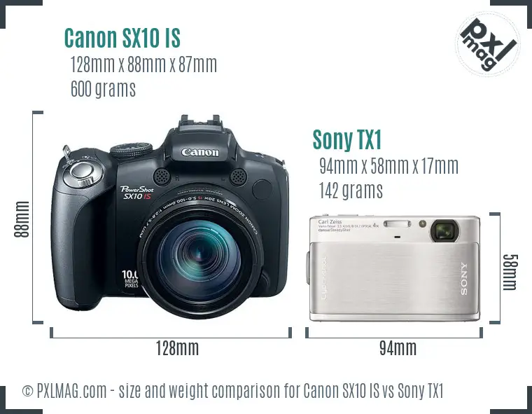 Canon SX10 IS vs Sony TX1 size comparison Canon SX10 IS vs Sony TX1 size comparison