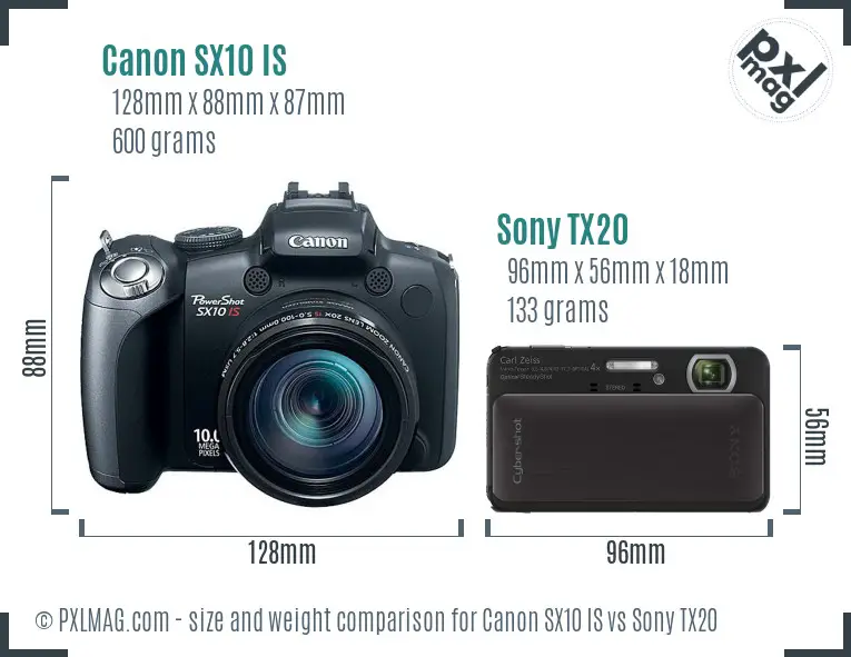 Canon SX10 IS vs Sony TX20 size comparison