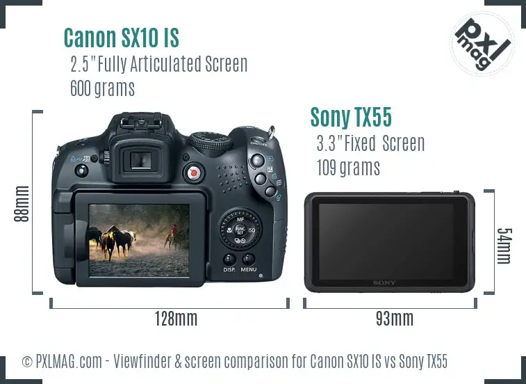 Canon SX10 IS vs Sony TX55 Screen and Viewfinder comparison