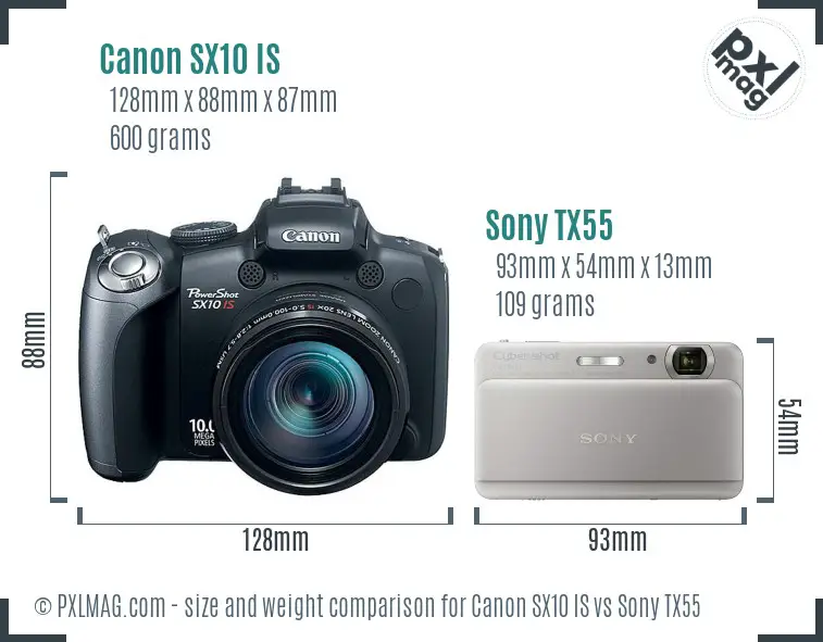Canon SX10 IS vs Sony TX55 size comparison Canon SX10 IS vs Sony TX55 size comparison