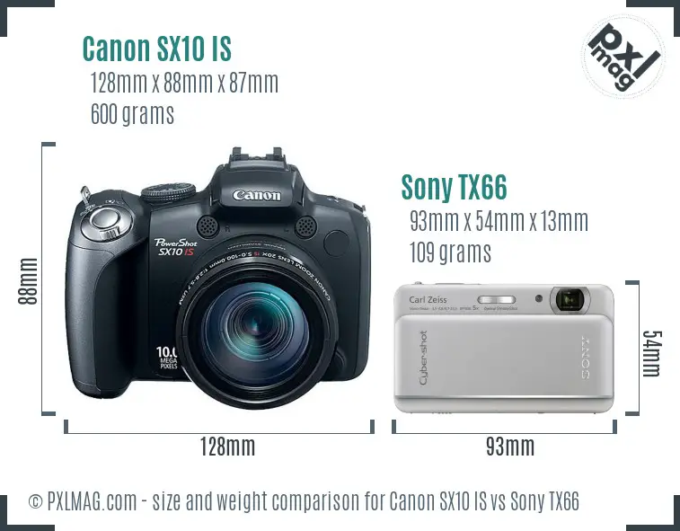 Canon SX10 IS vs Sony TX66 size comparison