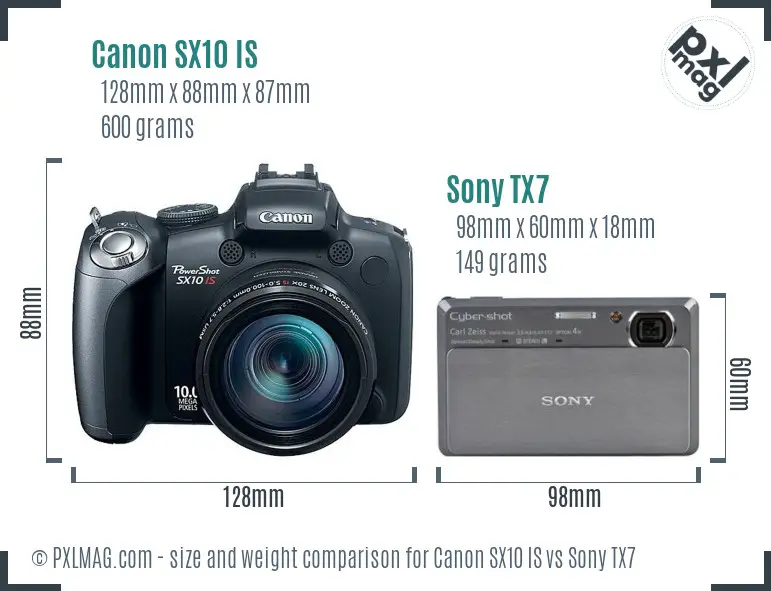 Canon SX10 IS vs Sony TX7 size comparison Canon SX10 IS vs Sony TX7 size comparison