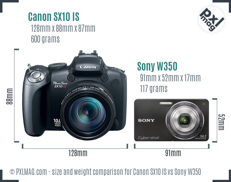 Canon SX10 IS vs Sony W350 size comparison Canon SX10 IS vs Sony W350 size comparison