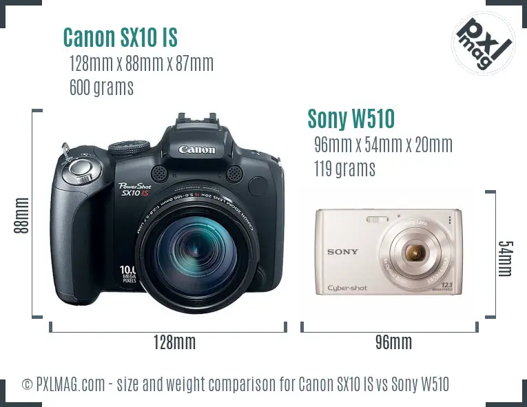 Canon SX10 IS vs Sony W510 size comparison