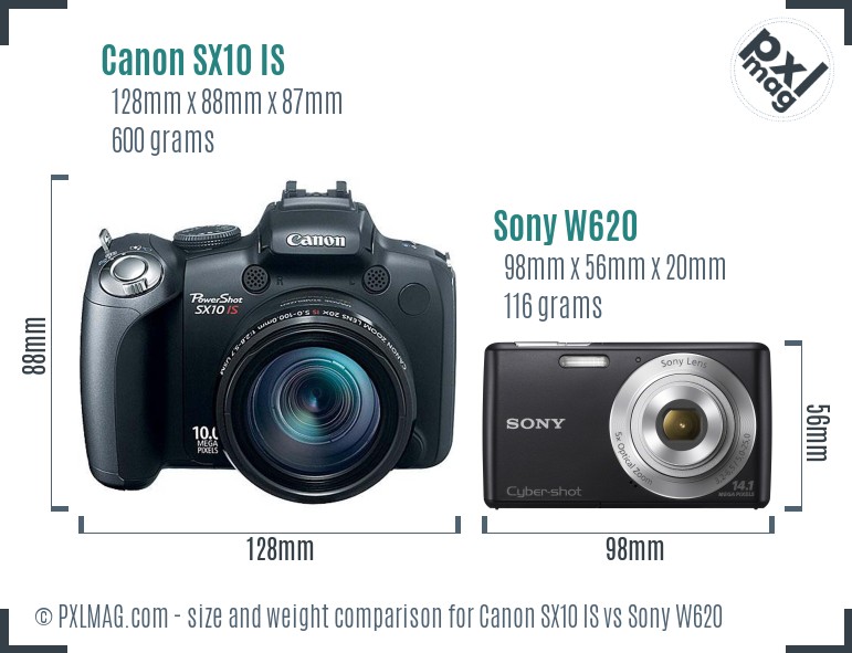 Canon SX10 IS vs Sony W620 size comparison