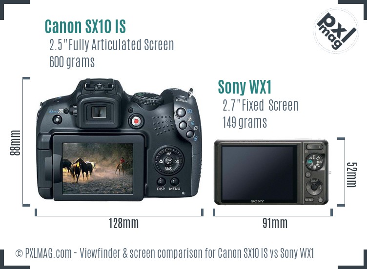 Canon SX10 IS vs Sony WX1 Screen and Viewfinder comparison