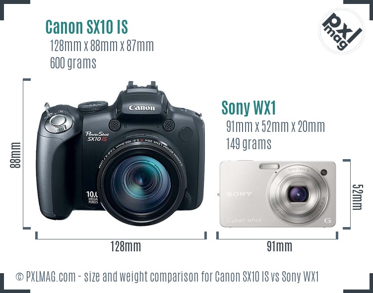 Canon SX10 IS vs Sony WX1 size comparison