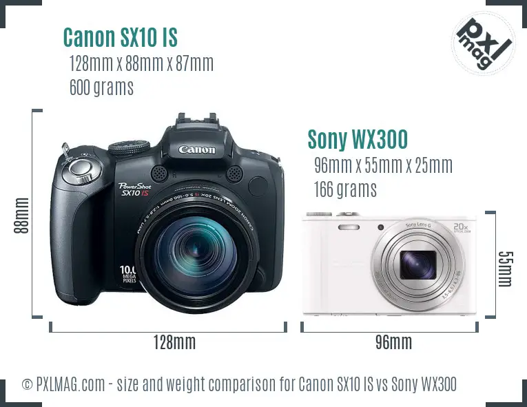 Canon SX10 IS vs Sony WX300 size comparison