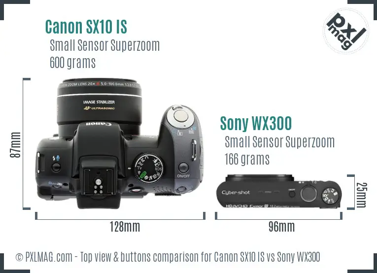 Canon SX10 IS vs Sony WX300 top view buttons comparison