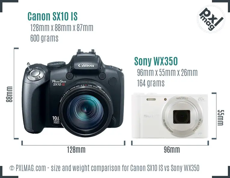 Canon SX10 IS vs Sony WX350 size comparison Canon SX10 IS vs Sony WX350 size comparison