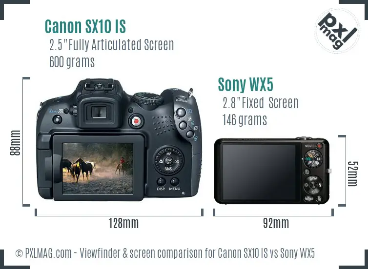 Canon SX10 IS vs Sony WX5 Screen and Viewfinder comparison
