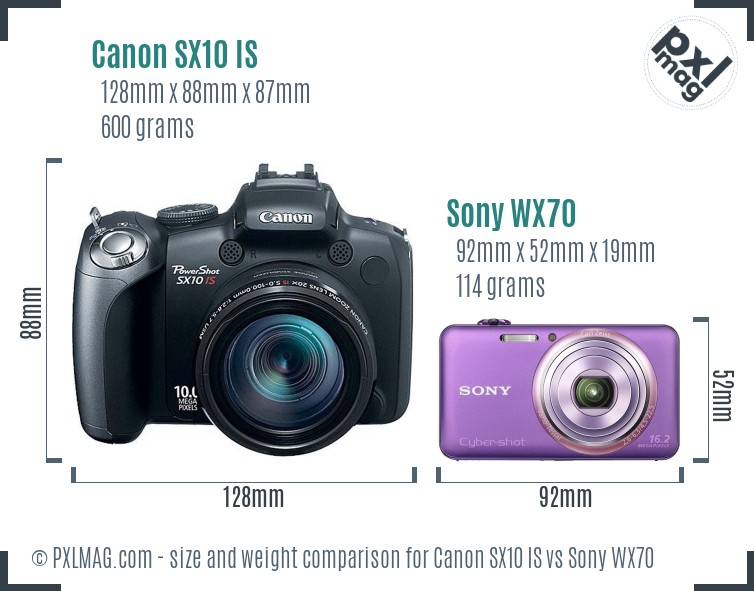 Canon SX10 IS vs Sony WX70 size comparison
