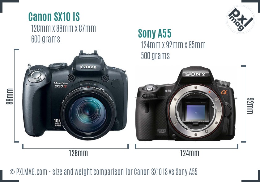 Canon SX10 IS vs Sony A55 size comparison Canon SX10 IS vs Sony A55 size comparison