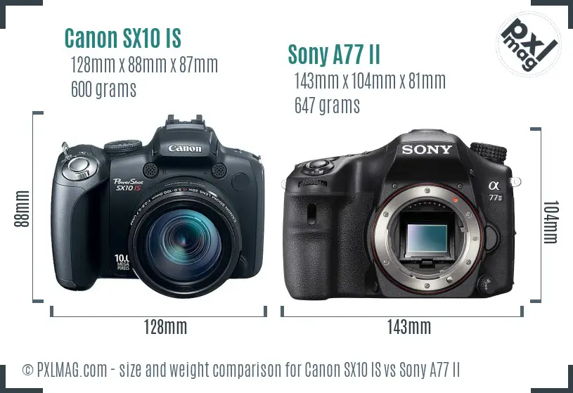 Canon SX10 IS vs Sony A77 II size comparison