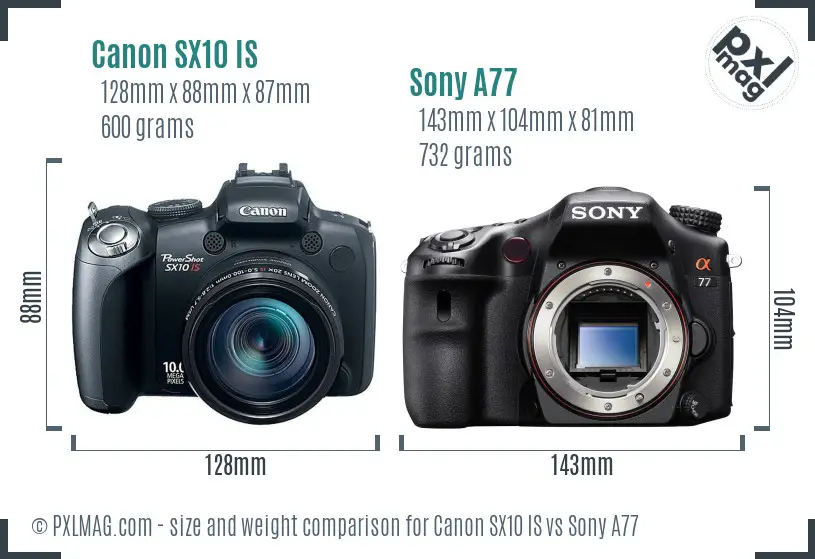 Canon SX10 IS vs Sony A77 size comparison Canon SX10 IS vs Sony A77 size comparison