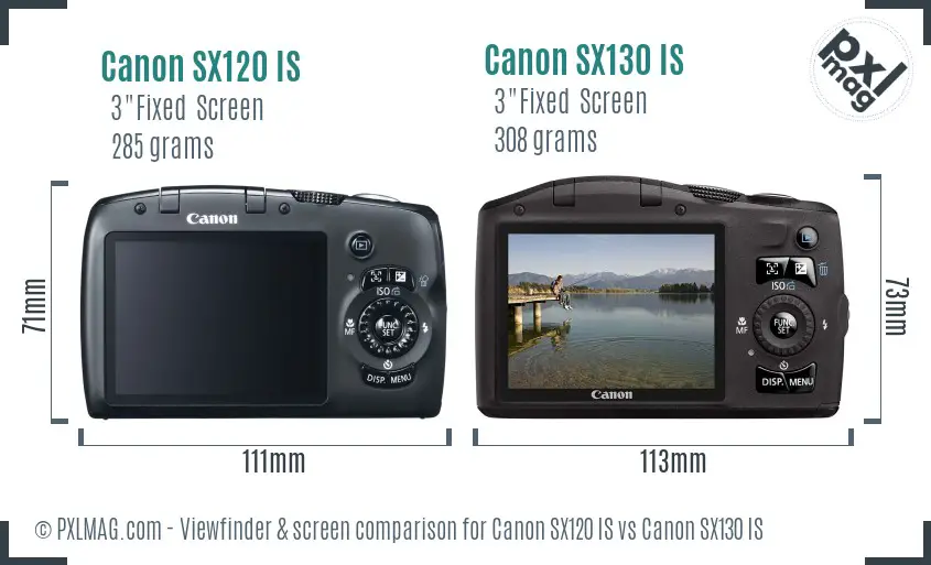 Canon SX120 IS vs Canon SX130 IS Screen and Viewfinder comparison