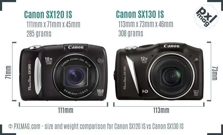 Canon SX120 IS vs Canon SX130 IS size comparison