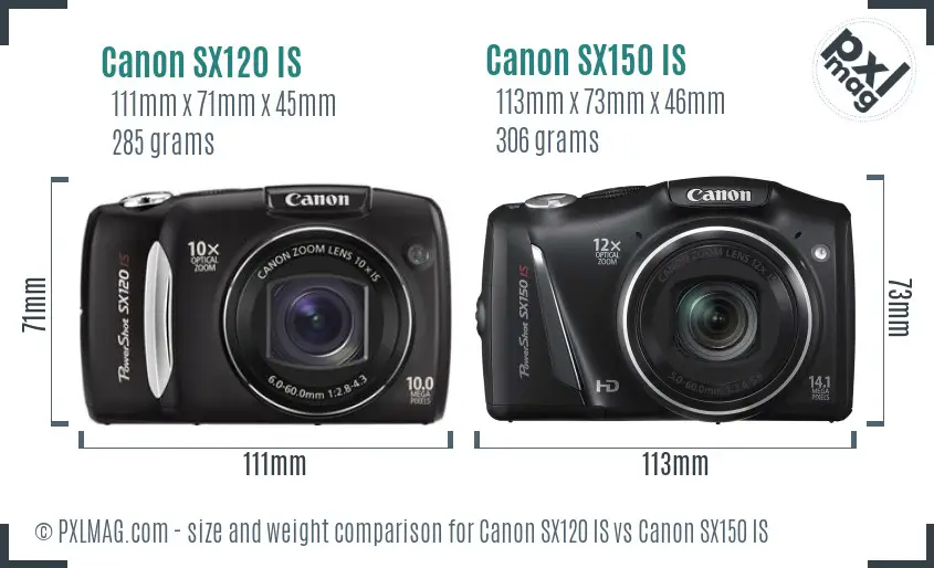 Canon SX120 IS vs Canon SX150 IS size comparison