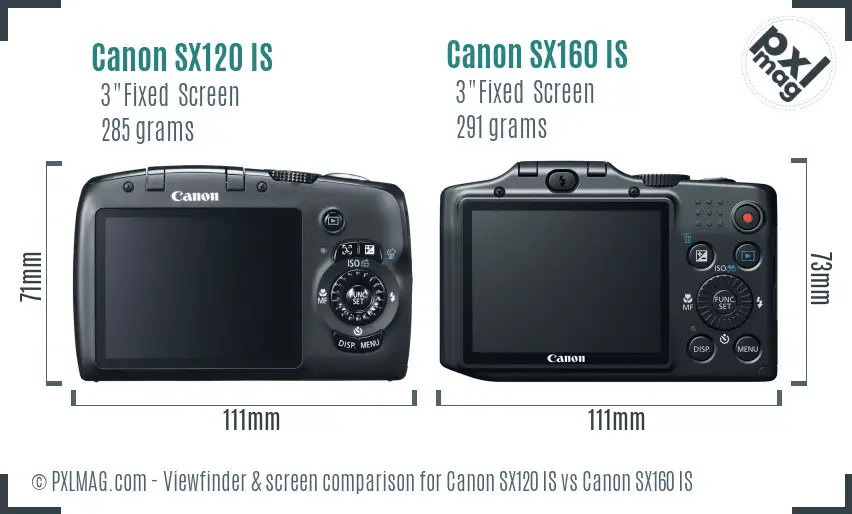 Canon SX120 IS vs Canon SX160 IS Screen and Viewfinder comparison