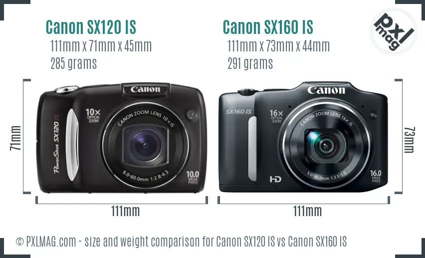 Canon SX120 IS vs Canon SX160 IS size comparison