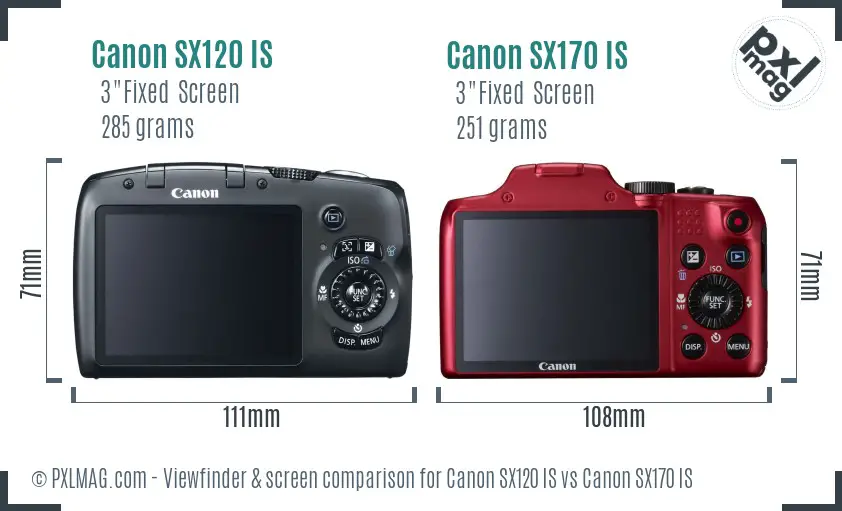Canon SX120 IS vs Canon SX170 IS Screen and Viewfinder comparison