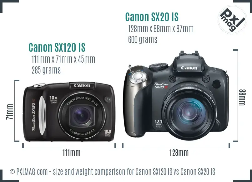 Canon SX120 IS vs Canon SX20 IS size comparison