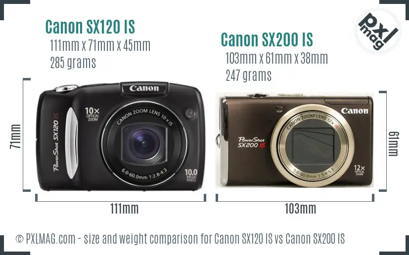 Canon SX120 IS vs Canon SX200 IS size comparison