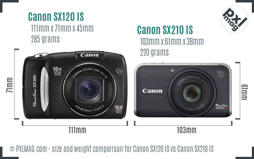 Canon SX120 IS vs Canon SX210 IS size comparison