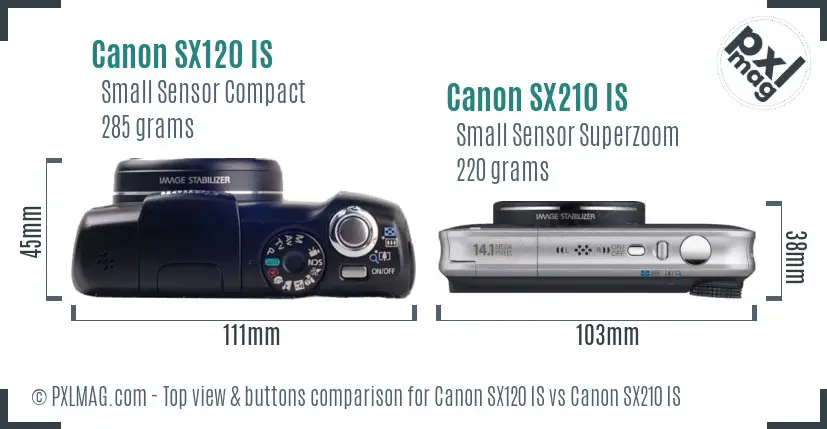 Canon SX120 IS vs Canon SX210 IS top view buttons comparison