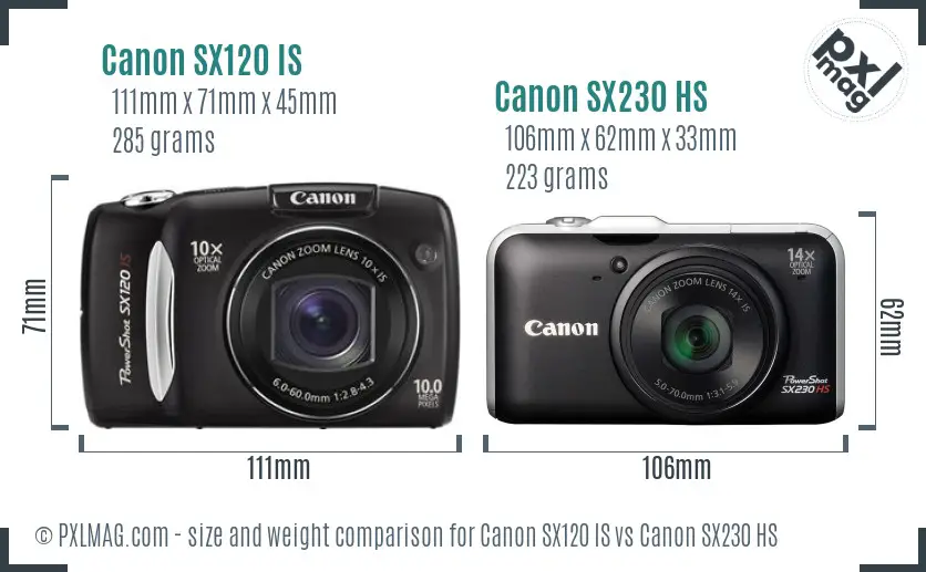 Canon SX120 IS vs Canon SX230 HS size comparison