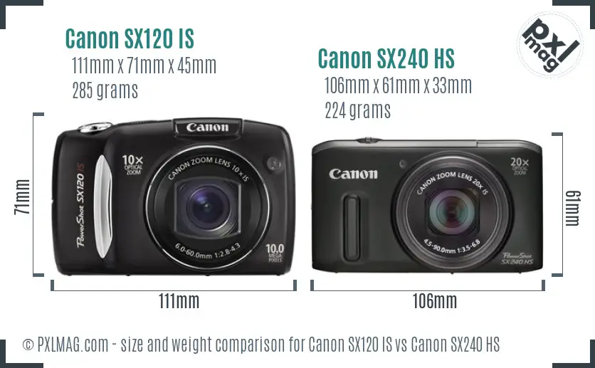 Canon SX120 IS vs Canon SX240 HS size comparison