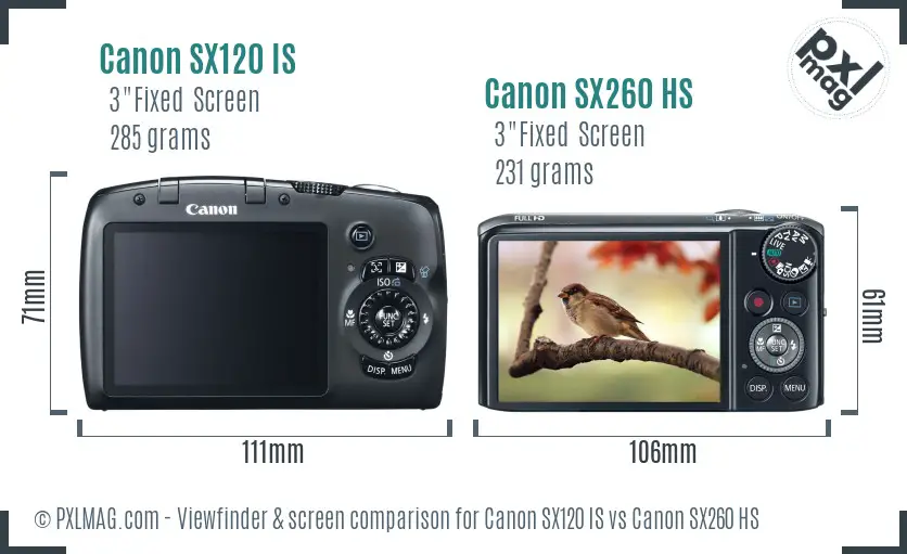 Canon SX120 IS vs Canon SX260 HS Screen and Viewfinder comparison