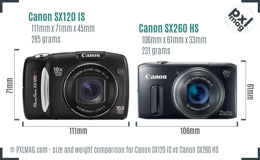 Canon SX120 IS vs Canon SX260 HS size comparison