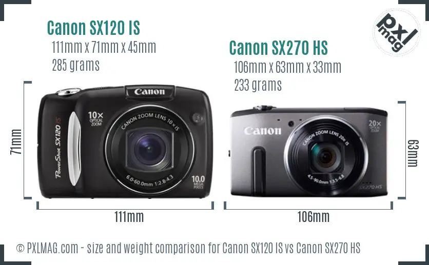 Canon SX120 IS vs Canon SX270 HS size comparison