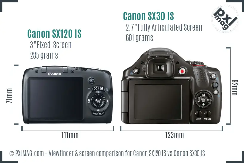 Canon SX120 IS vs Canon SX30 IS Screen and Viewfinder comparison