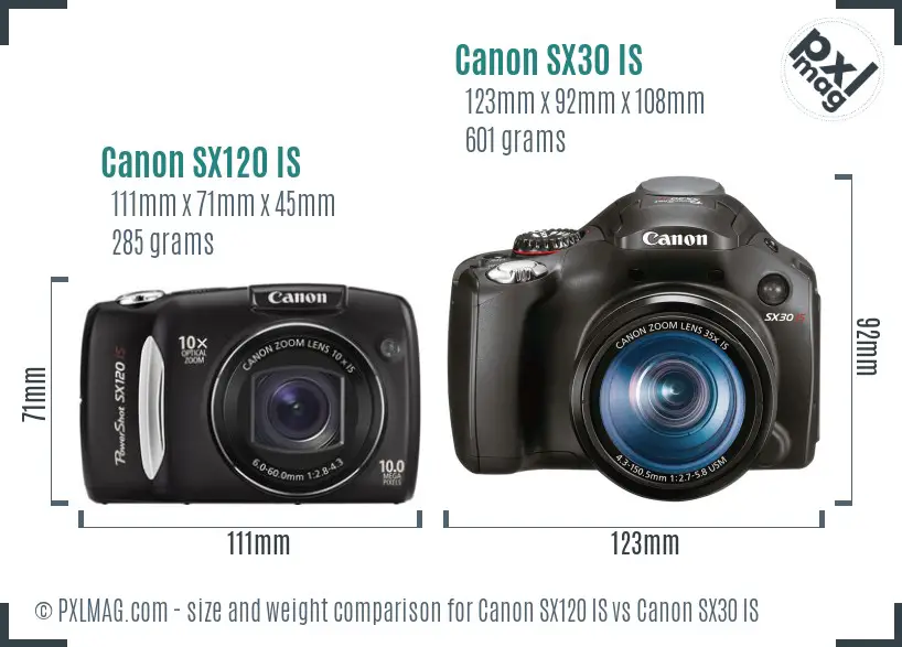 Canon SX120 IS vs Canon SX30 IS size comparison