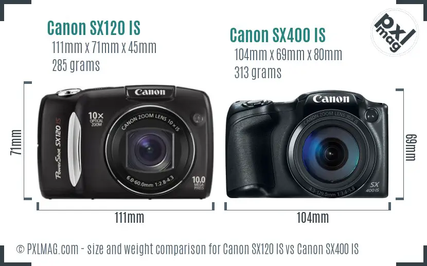 Canon SX120 IS vs Canon SX400 IS size comparison