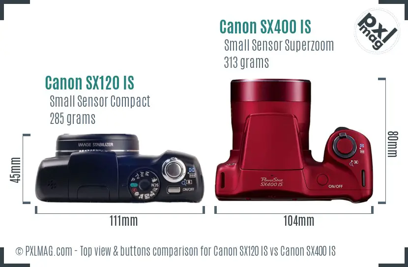 Canon SX120 IS vs Canon SX400 IS top view buttons comparison