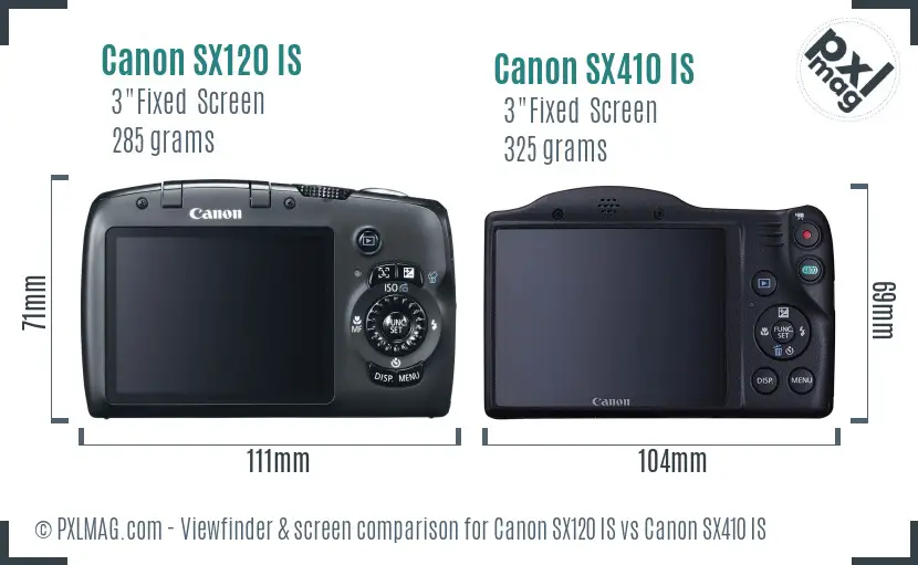 Canon SX120 IS vs Canon SX410 IS Screen and Viewfinder comparison