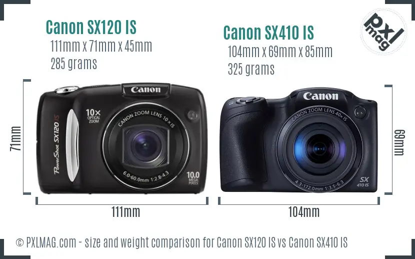 Canon SX120 IS vs Canon SX410 IS size comparison
