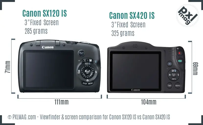 Canon SX120 IS vs Canon SX420 IS Screen and Viewfinder comparison