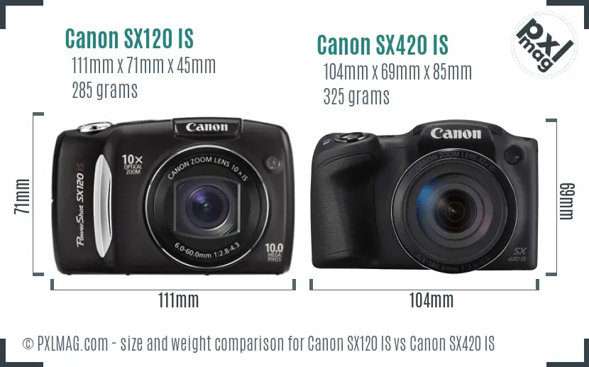 Canon SX120 IS vs Canon SX420 IS size comparison