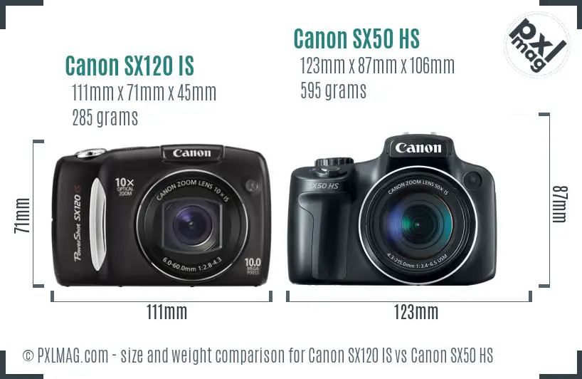 Canon SX120 IS vs Canon SX50 HS size comparison