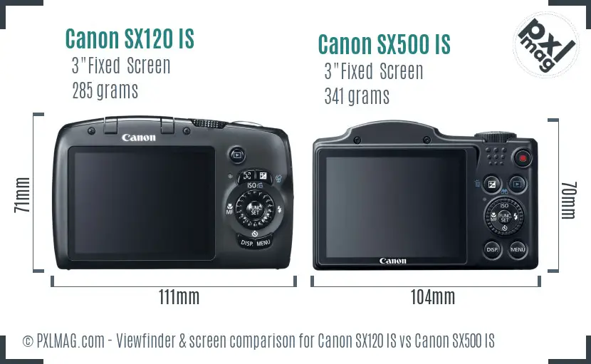 Canon SX120 IS vs Canon SX500 IS Screen and Viewfinder comparison