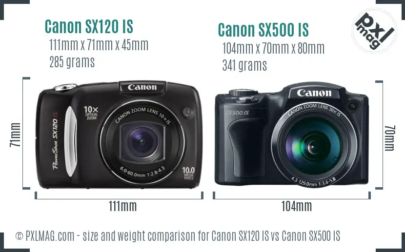 Canon SX120 IS vs Canon SX500 IS size comparison